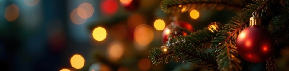Blurred reflective fairy lights on a Christmas tree,  winter,  decorations