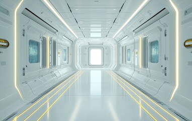 Obraz premium Futuristic corridor with clean lines and bright lighting