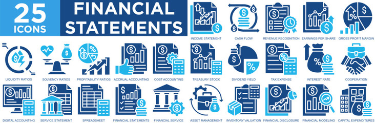 financial statements, business, financial, report, analysis, accounting, icon set. Outline icons collection. Simple vector illustration