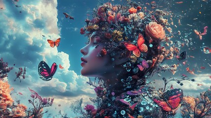 Dreamlike Woman in a Floral Fantasy World