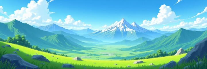 Fototapeta premium Serene Mountain Valley Landscape Illustration
