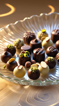 featuring a delicious mix of white and dark chocolate arranged on a plate and wooden table. Perfect for dessert menus, food blogs, or culinary advertisements candy sweet

