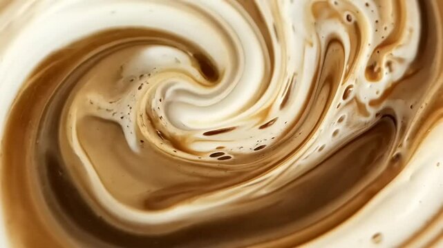 Abstract Swirl of Brown and White Liquid Texture With a Smooth Fluid Motion and Dynamic Wave Pattern Forming A Mixture For Drink and Beverage