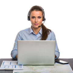Professional Female Logistics Executive with Headset in Office Setting