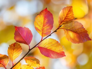 Autumn leaves with triadic colors and backlit morning sun with space for text