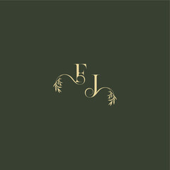 organic leaf initial FJ luxury wedding monogram logo design concept letter