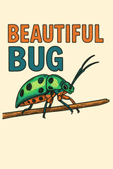 Green Spotted Bug on Stick Illustration Nature Design