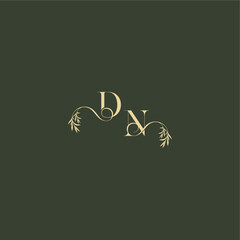 organic leaf initial DN luxury wedding monogram logo design concept letter