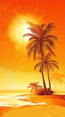 Abstract Summer Background Palm Trees Sun Vibrant Orange Tones