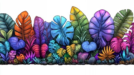 Vibrant Tropical Leaf Border Illustration