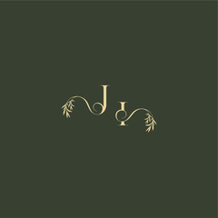 organic leaf initial logo design concept letter luxury wedding monogram JI