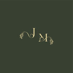 organic leaf initial logo design concept letter luxury wedding monogram JM