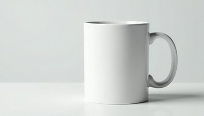 Obraz premium Classic white mug, handle visible, clean background, vessel, mockup, handle