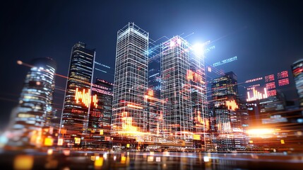 city skyline made of data points, illustrating financial vision, clean corporate illustration, conceptual business idea