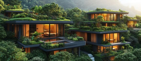 Obraz premium Eco-Friendly Homes in Lush Mountainside