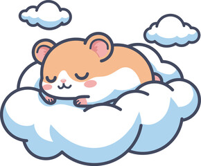 Cute hamster sleep in cloud illustration 
