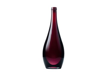 Dark red wine bottle with burgundy liquid, transparent background, isolated