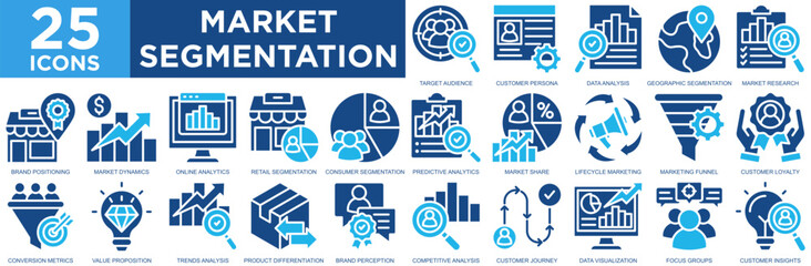 market segmentation, marketing, strategy, customer, business, data, icon set. Outline icons collection. Simple vector illustration