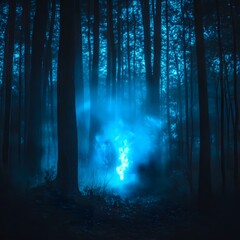 mysterious blue flame burning, generation AI 