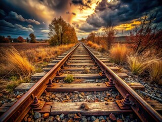 Vintage Black and White Railroad Tracks