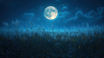 Fototapeta premium Full moon over serene night field