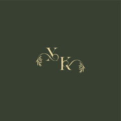 XK letter luxury wedding monogram organic leaf initial logo design concept