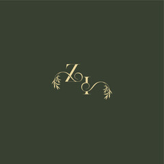 ZI letter luxury wedding monogram organic leaf initial logo design concept