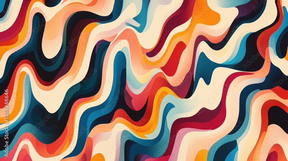 Poster abstract vibrant wavy pattern with multicolored, flowing lines and gradients
