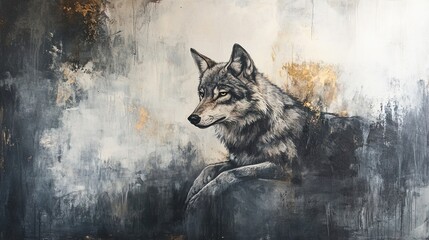 Majestic Wolf in Abstract Landscape Painting