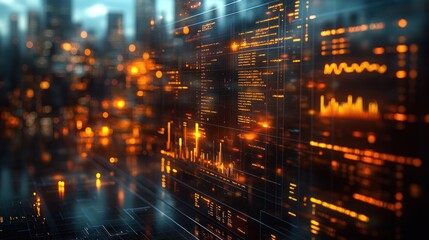 Fototapeta premium Futuristic city data streams displayed on a large digital screen