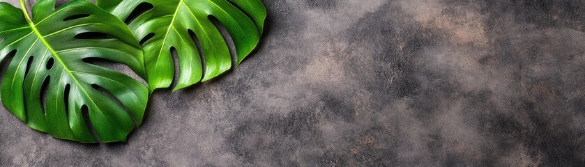Lush Green Monstera Leaves on a Dark Background
