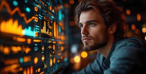 Digital Financial Data Analysis Cyberpunk Nomad E-commerce Affiliate Marketing Business Work from Home Success Technology