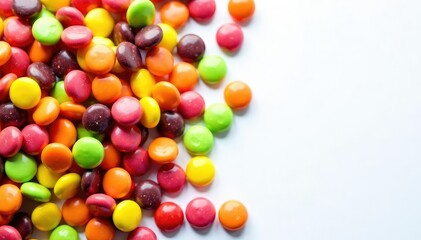Obraz premium Pile of colorful candy and chips on white background, sweet, delicious food