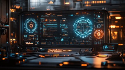 Obraz premium Futuristic Business Meeting with Holographic UI Data Analysis and Financial Intelligence