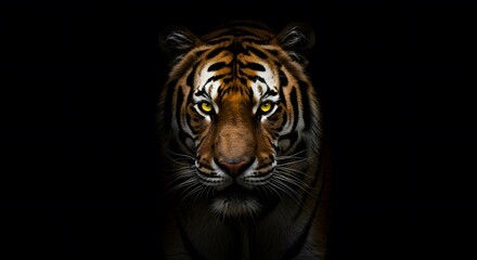 Fototapeta premium Tiger Staring Intensely on Black