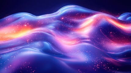 Luminous, flowing waves of vibrant color and sparkling particles