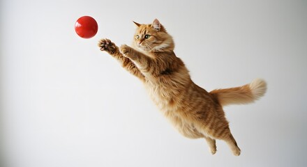 Orange Cat Jumping for Red Ball