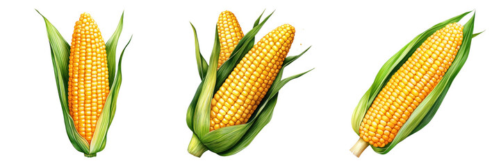 Fresh corn on cob with vibrant yellow kernels and green husks, perfect for grilling or cooking