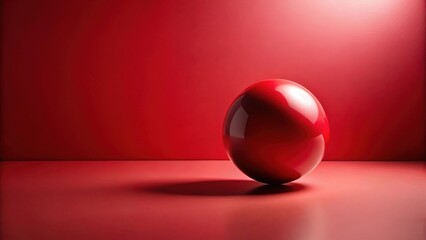 A Single Polished Crimson Sphere Rests on a Matching Surface Against a Deep Red Wall