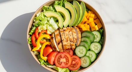 Fresh Chicken and Veggie Salad on Marble Surface