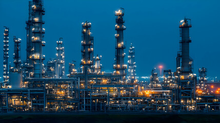 Fototapeta premium Illuminated Industrial Plant At Night