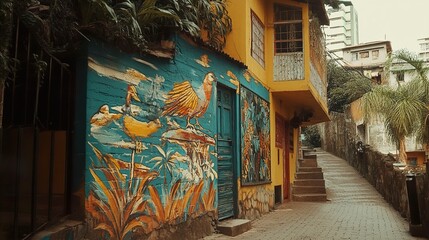 Vibrant Street Art Mural on a Hillside Building