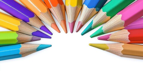Fototapeta premium Radial Arrangement of Colored Pencils on White Background Creative Colorful Concept