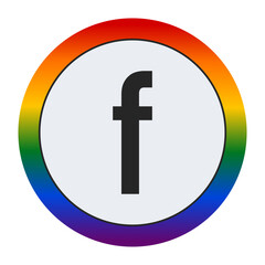 Bold Black Lowercase Letter f Inside a White Circle with a Vibrant Rainbow Gradient Border Representing LGBTQ Pride and Inclusivity