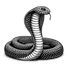 Fototapeta premium Cobra snake engraving black and white outline. Scratch board imitation. 
