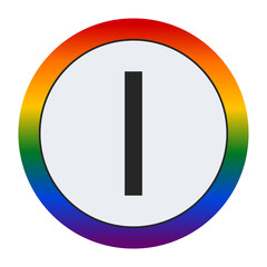 Bold Black Capital Letter I Inside a White Circle with a Vibrant Rainbow Gradient Border Representing LGBTQ Pride and Inclusivity