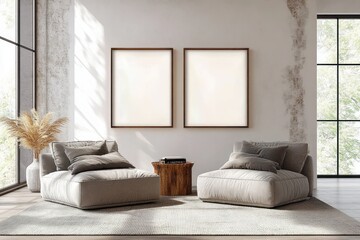 Obraz premium Minimalist Scandinavian Living Room Interior Design 3D Render