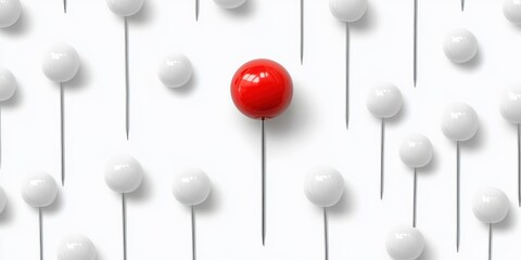 Unique Red Pin Among White Pins on White Background Symbolizing Individuality in Business Concept