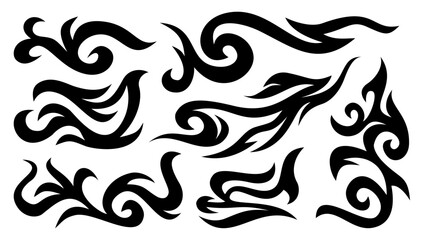 Fototapeta premium Fire flame vector illustration. Flame decal. Tribal fire vinyl stickers for transportation. tribal fire symbol design. Burning element with curves for vehicles. y2k gothic flame stickers.