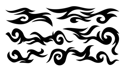 Fototapeta premium Fire flame vector illustration. Flame decal. Tribal fire vinyl stickers for transportation. tribal fire symbol design. Burning element with curves for vehicles. y2k gothic flame stickers.